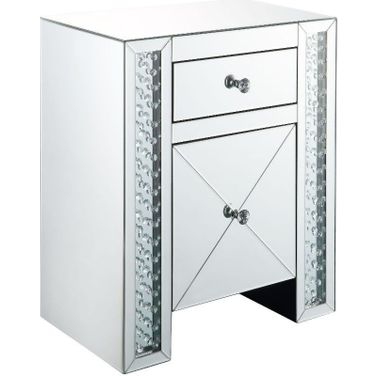 Nysa Mirrored and Faux Crystals Nightstand