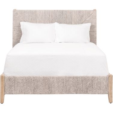 Woven Malay Queen Bed In White Wash and Natural Gray