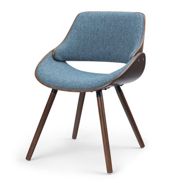 Malden Linen Look Fabric Bentwood Dining Chair with Wood Back In Denim Blue and Walnut