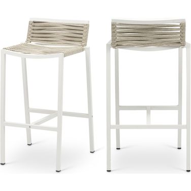 Maldives Cream Rope Fabric Outdoor Patio Barstool Set of 2 In Beige