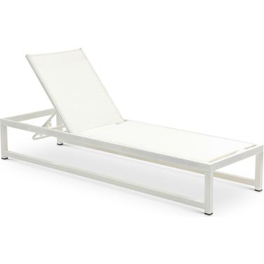 Maldives Mesh Water Resistant Fabric Outdoor Patio Adjustable Sun Chaise Lounge Chair In Cream/White