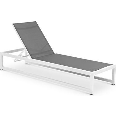 Maldives Mesh Water Resistant Fabric Outdoor Patio Adjustable Sun Chaise Lounge Chair In Grey and White