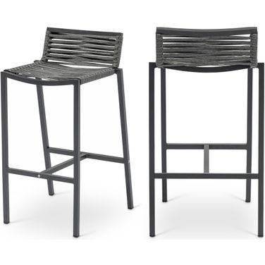 Maldives Rope Fabric Outdoor Patio Barstool Set of 2 In Grey