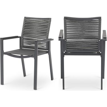 Maldives Rope Fabric Outdoor Patio Dining Arm Chair Set of 2 In Grey