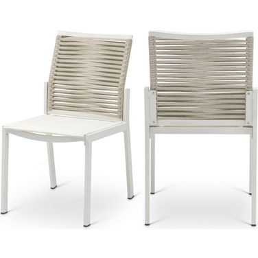 Maldives Rope Fabric Outdoor Patio Dining Side Chair Set of 2 In Beige