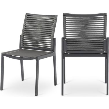 Maldives Rope Fabric Outdoor Patio Dining Side Chair Set of 2 In Grey