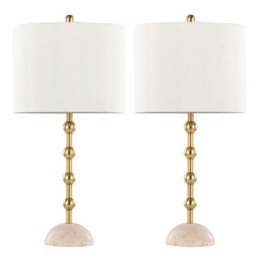 Malibu 27 Inch Table Lamp Set of 2 In Travertine and Off White