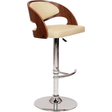 Malibu Swivel Barstool In Cream Pu and Walnut Veneer and Chrome Base
