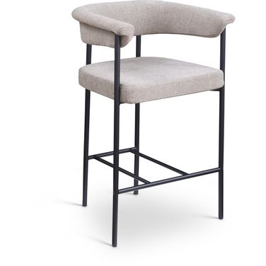 Malin Linen Textured Fabric Counter Stool Set of 2 In Taupe