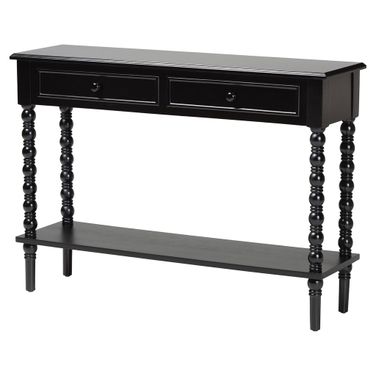 Malinda Wood 2-Drawer Console Table with Spindle Legs In Black