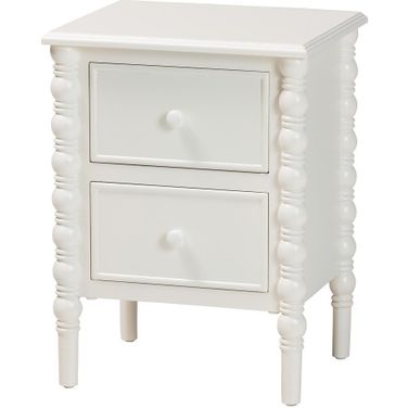 Malinda Wood 2-Drawer End Table with Spindle Legs In White