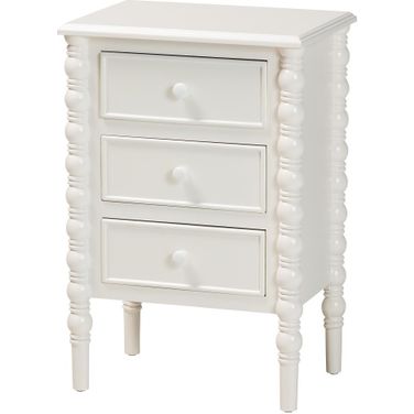 Malinda Wood 3-Drawer End Table with Spindle Legs In White