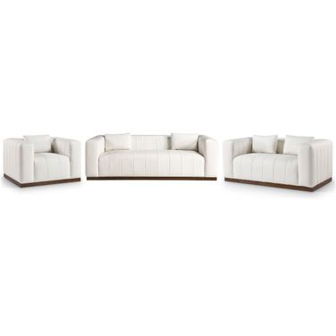 Mallina Vegan Leather Living Room Set In Cream and Dark Brown Walnut