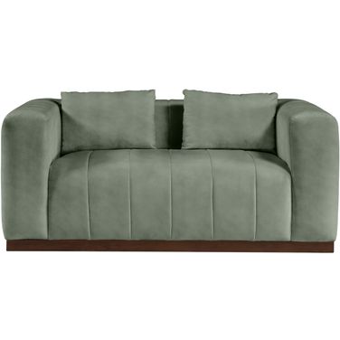 Mallina Vegan Leather Loveseat In Green and Dark Brown Walnut