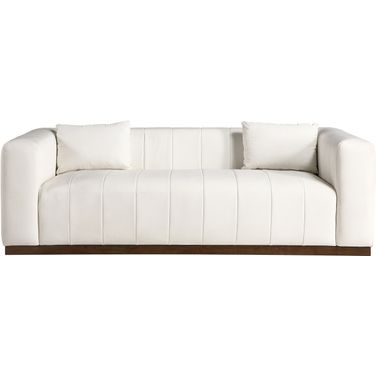Mallina Vegan Leather Sofa In Cream and Dark Brown Walnut