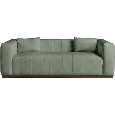 Mallina Vegan Leather Sofa In Green and Dark Brown Walnut