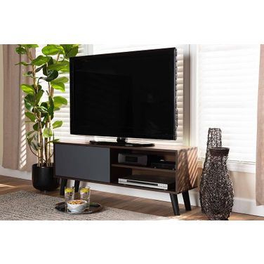 Mallory Modern and Contemporary Two-Tone Walnut Brown and Grey Finished Wood TV Stand