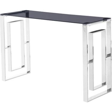 Mallory Stainless Steel And Smoked Glass Console Table In Silver