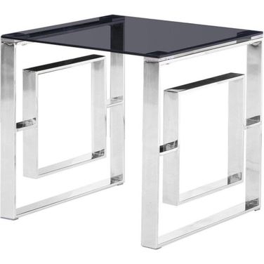 Mallory Stainless Steel And Smoked Glass End Table In Silver