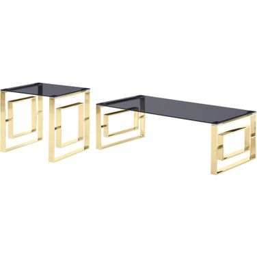 Mallory Stainless Steel And Smoked Glass Occasional Table Set In Gold