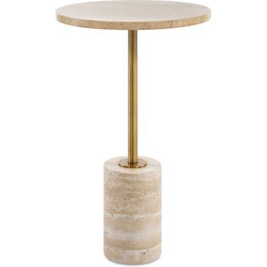 Malya Travertine Accent Table In Brown