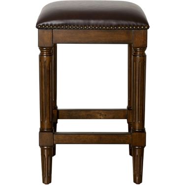 Manchester 27 Inch Square Faux Leather Counter Stool In Distressed Walnut and Dark Brown