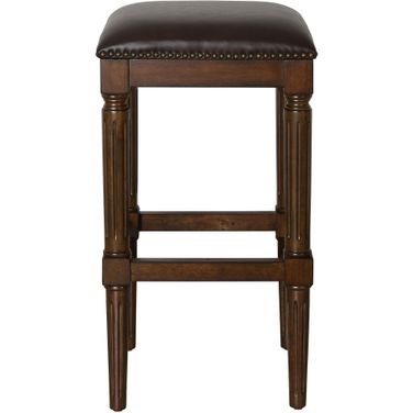 Manchester 31 Inch Square Faux Leather Barstool In Distressed Walnut and Dark Brown