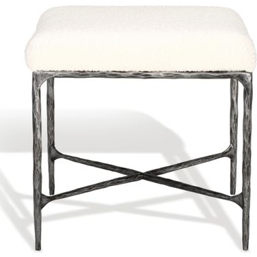Mandy Boucle and Metal Ottoman In Ivory and Black