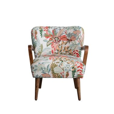 Mango Wood and Cotton Accent Chair In Multicolor