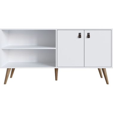 Manhattan Comfort Amber 53.7 Inch Tv Stand With Faux Leather Handles In White