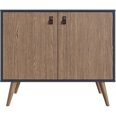 Manhattan Comfort Amber Accent Cabinet With Faux Leather Handles In Blue And Nature