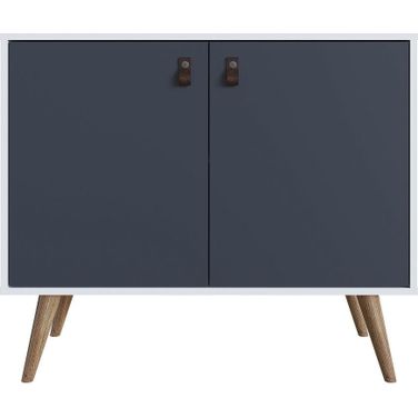 Manhattan Comfort Amber Accent Cabinet With Faux Leather Handles In White And Blue