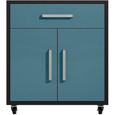 Manhattan Comfort Eiffel 28.35 Inch Mobile Garage Storage Cabinet With 1 Drawer In Blue Gloss