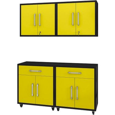 Manhattan Comfort Eiffel 4-Piece Garage Storage Set In Matte Black And Yellow