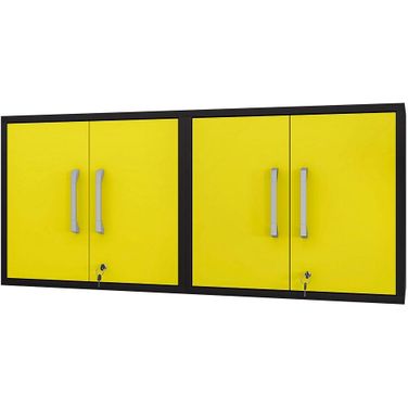 Manhattan Comfort Eiffel Floating Garage Cabinet In Matte Black And Yellow Set Of 2