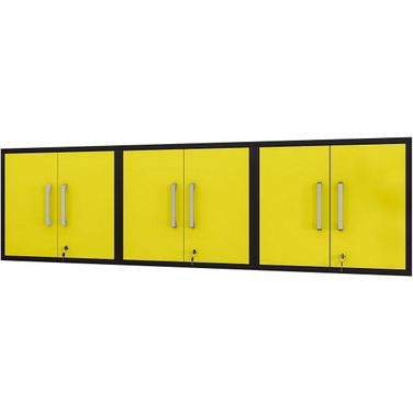 Manhattan Comfort Eiffel Floating Garage Cabinet In Matte Black And Yellow Set Of 3