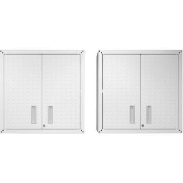Manhattan Comfort Fortress 30 Inch Floating Textured Metal Garage Cabinet With Adjustable Shelves In White - Set Of 2