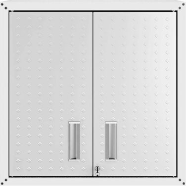 Manhattan Comfort Fortress 30 Inch Floating Textured Metal Garage Cabinet With Adjustable Shelves In White
