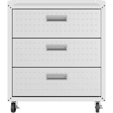 Manhattan Comfort Fortress Textured Metal 31.5 Inch Garage Mobile Chest With 3 Full Extension Drawers In White