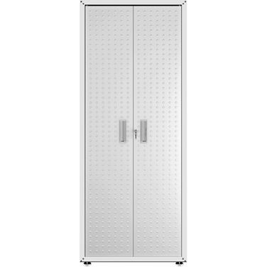Manhattan Comfort Fortress Textured Metal 75.4 Inch Garage Cabinet With 4 Adjustable Shelves In White