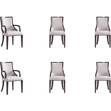 Manhattan Comfort Grand Faux Leather 6 - Piece Dining Chairs In Light Grey