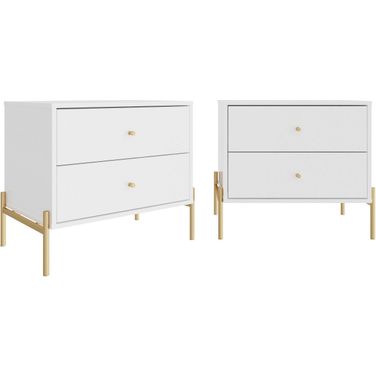 Manhattan Comfort Jasper Full Extension Drawer Nightstand In White Gloss Set Of 2
