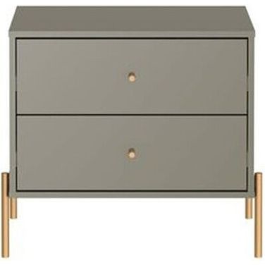 Manhattan Comfort Jasper Nightstand With Steel Gold Legs In Grey Gloss