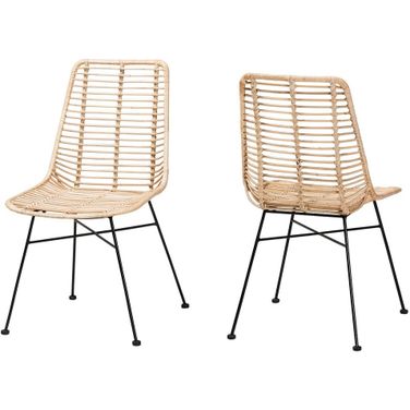 Manhattan Rattan and Metal Dining Chair Set of 2 In Natural Brown and Black