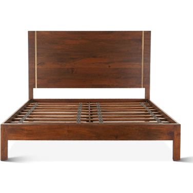 Manhattan Retro Mid Century Wood King Platform Bed In Brown and Gold