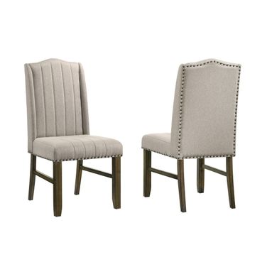 Manie Wood Fabric Dining Chair Set of 2 in Beige