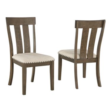 Manin Upholstered Dining Chairs Set of 2 In Beige Linen and Brown Oak