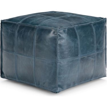 Manning Genuine Leather Square Pouf In Teal