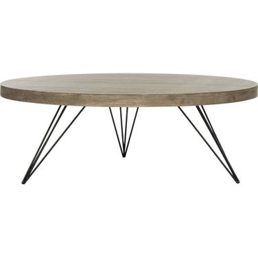 Mansel Light Oak and Black Retro Mid Century Round Coffee Table