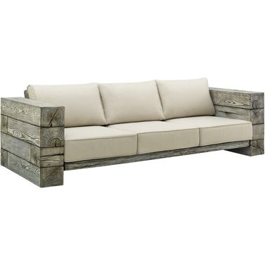 Manteo Light Gray Beige Rustic Coastal Outdoor Patio Sunbrella Sofa